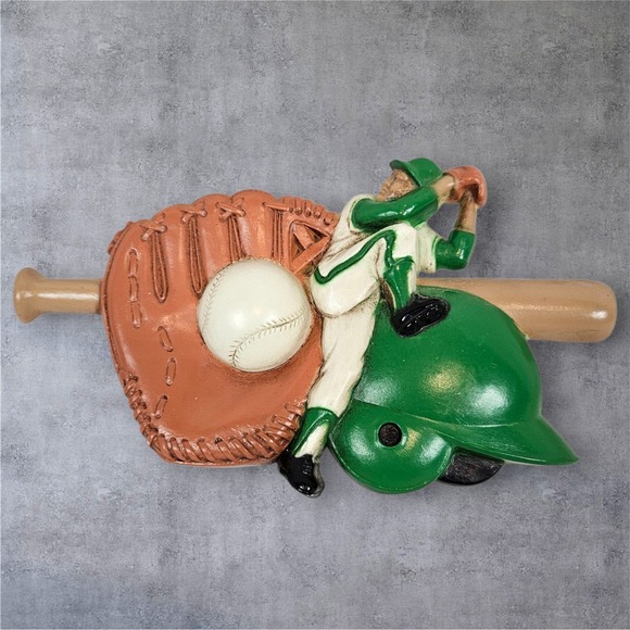 Vintage Burwood Baseball Wall Decor Art 1982 Sports Glove Bat Helmet B65 - Picture 1 of 5